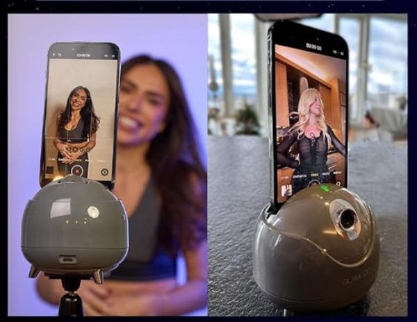 Tripé de câmera 360 com rastreamento automático de rosto para celular giratório
